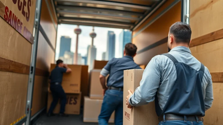 Toronto best moving company workers efficiently loading items into a truck in downtown setting