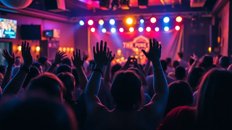 Capture the excitement of henderson entertainment with a lively concert scene featuring an enthusiastic crowd.